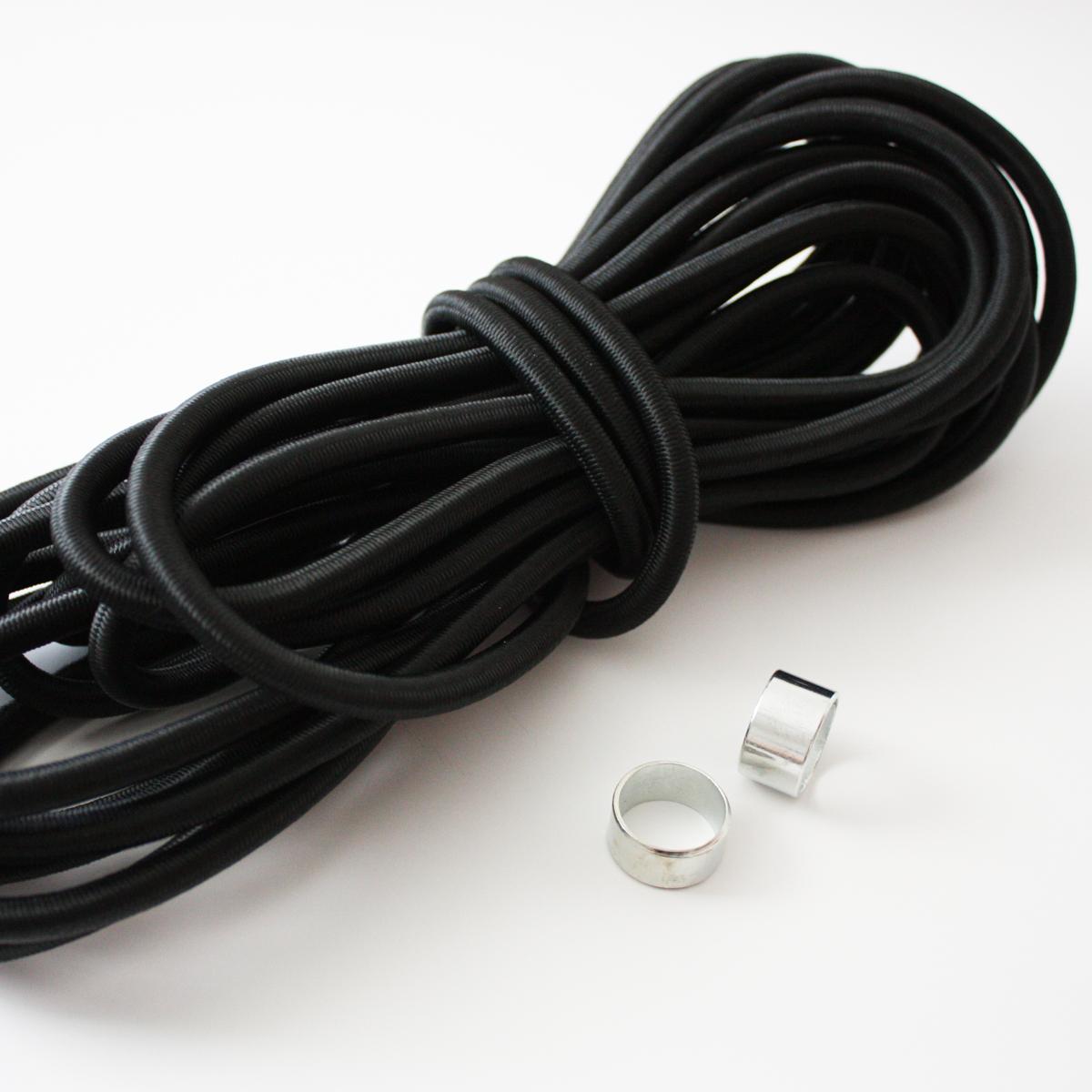 Elastiksnor 6mm, 7,5m med 2 klemmer, sort